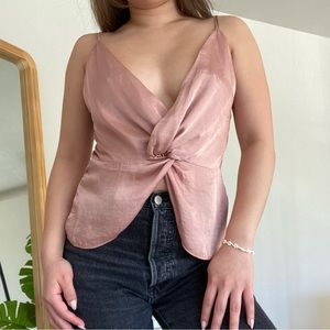 Satin-like plunge neck tank
